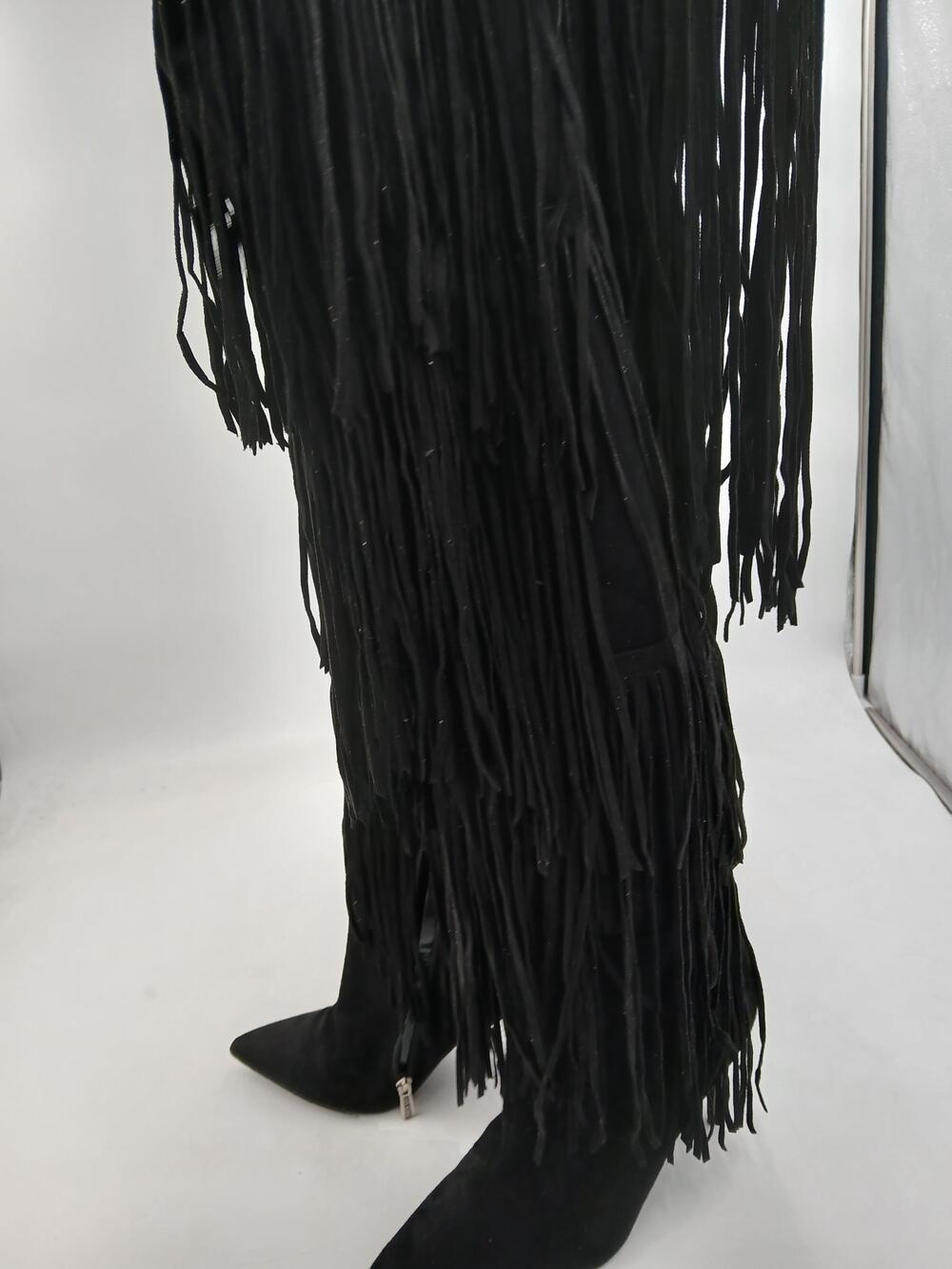 Cape Robbin Fringe Western Boots Womens Black Knee High Stiletto Zip Sz 11 Alba